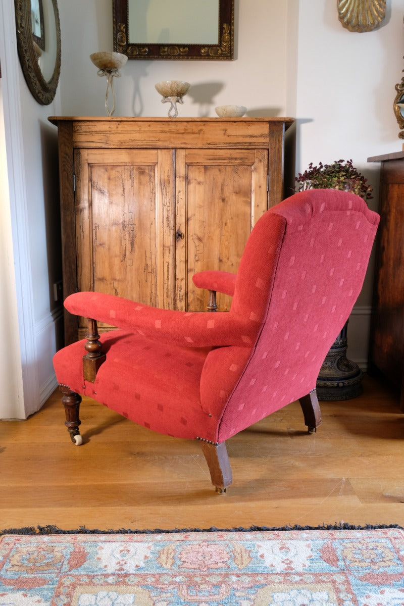 19th Century Open Arm Library Armchair With Serpentine Back and Original Castors