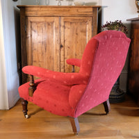 19th Century Open Arm Library Armchair With Serpentine Back and Original Castors