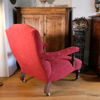 19th Century Open Arm Library Armchair With Serpentine Back and Original Castors