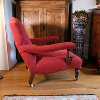 19th Century Open Arm Library Armchair With Serpentine Back and Original Castors