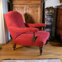 19th Century Open Arm Library Armchair With Serpentine Back and Original Castors
