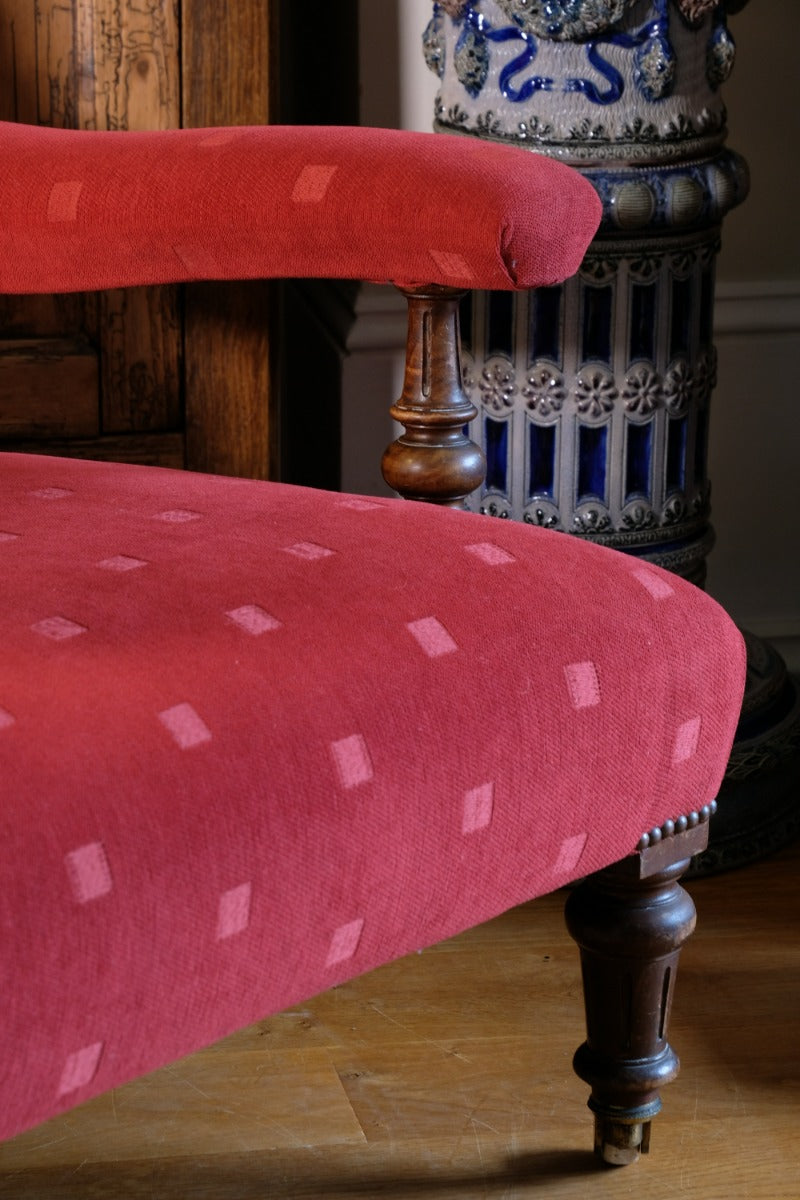 19th Century Open Arm Library Armchair With Serpentine Back and Original Castors