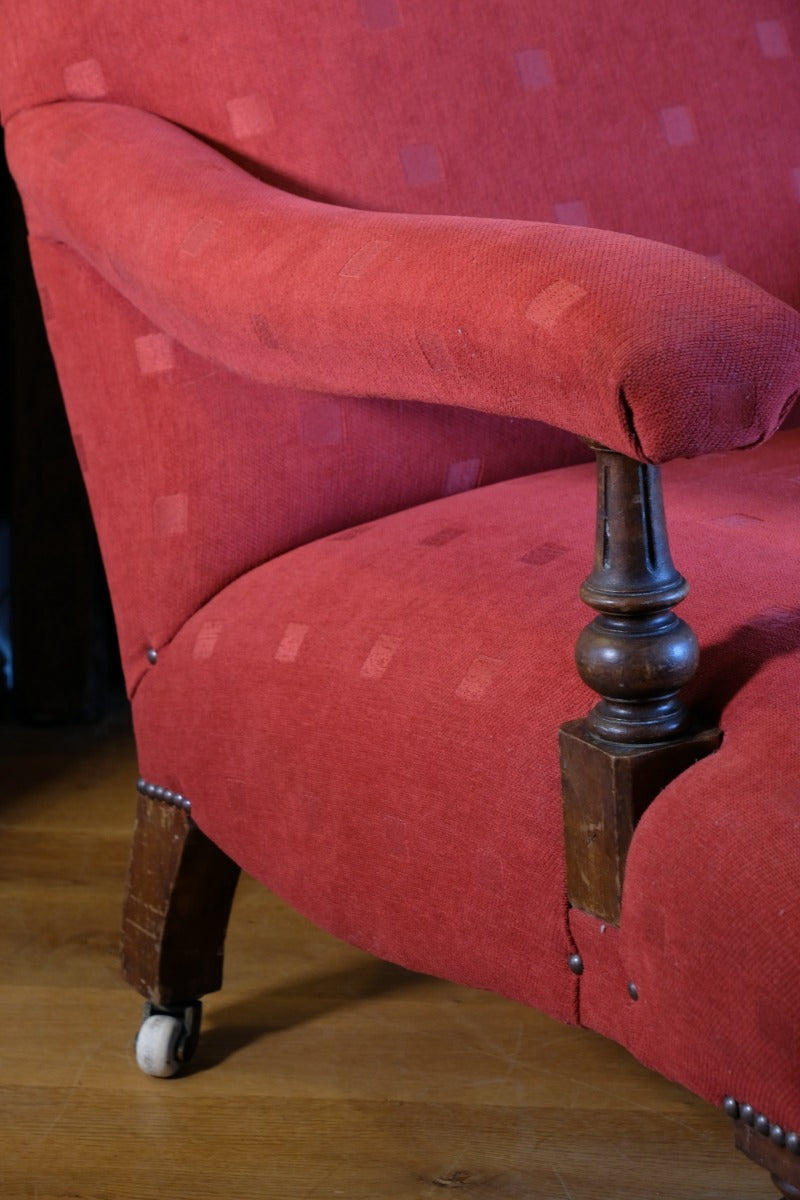 19th Century Open Arm Library Armchair With Serpentine Back and Original Castors