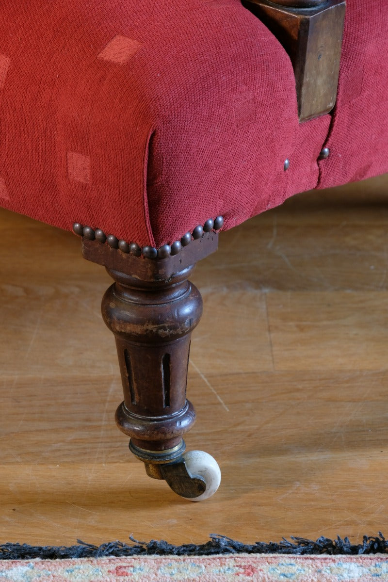 19th Century Open Arm Library Armchair With Serpentine Back and Original Castors