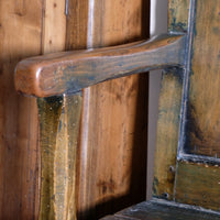19th century Welsh oak panelled hall settle with storage and green painted finish