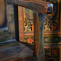 19th century Welsh oak panelled hall settle with storage and green painted finish