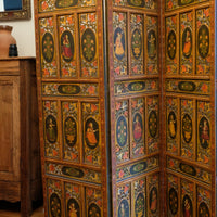 Hand-painted 19th century European folk art room divider with floral motifs and fretwork panels