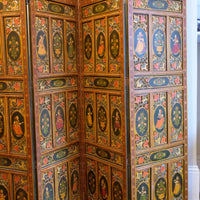 Hand-painted 19th century European folk art room divider with floral motifs and fretwork panels