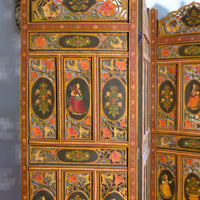 Hand-painted 19th century European folk art room divider with floral motifs and fretwork panels