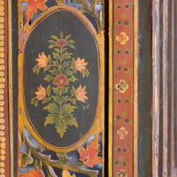 Hand-painted 19th century European folk art room divider with floral motifs and fretwork panels