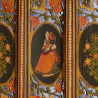 Hand-painted 19th century European folk art room divider with floral motifs and fretwork panels
