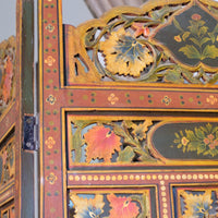 Hand-painted 19th century European folk art room divider with floral motifs and fretwork panels