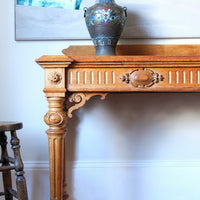 Carved Oak Console Hall Table With Hidden Drawers