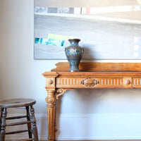 Carved Oak Console Hall Table With Hidden Drawers