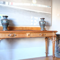 Carved Oak Console Hall Table With Hidden Drawers
