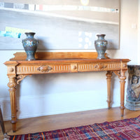 Carved Oak Console Hall Table With Hidden Drawers