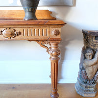 Carved Oak Console Hall Table With Hidden Drawers