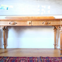 Carved Oak Console Hall Table With Hidden Drawers