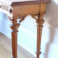 Carved Oak Console Hall Table With Hidden Drawers