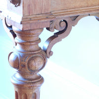 Carved Oak Console Hall Table With Hidden Drawers