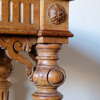 Carved Oak Console Hall Table With Hidden Drawers