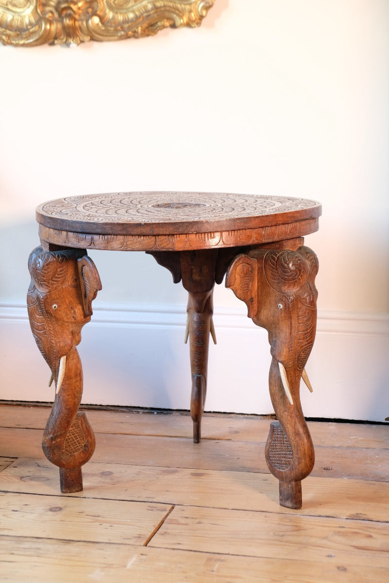 Antique Anglo-Indian Elephant Table – Hand-Carved Cultural Art