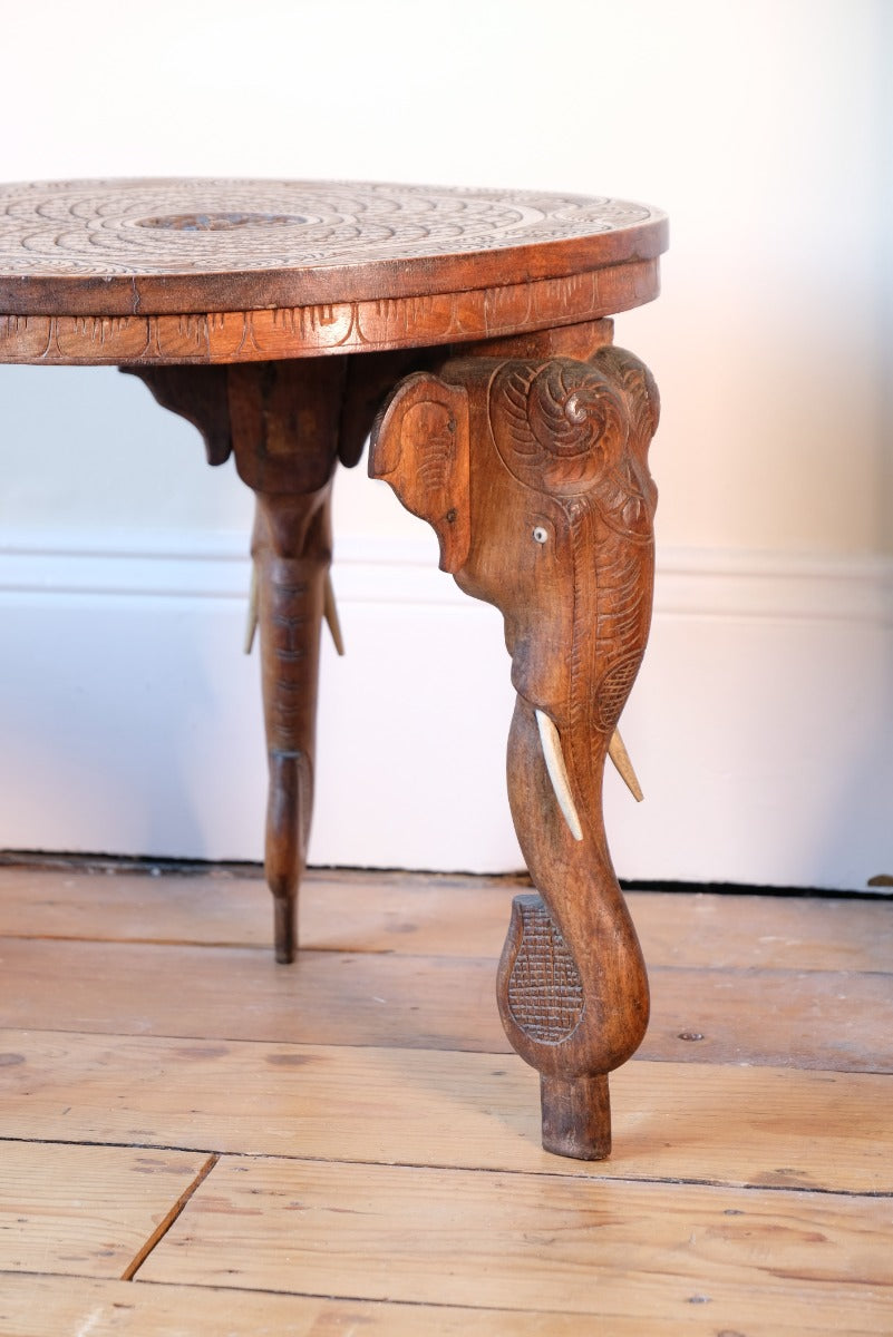 Antique Anglo-Indian Elephant Table – Hand-Carved Cultural Art