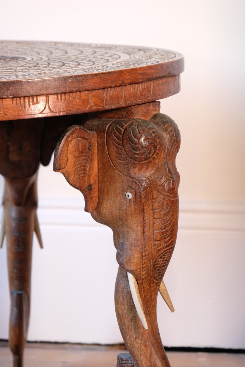 Antique Anglo-Indian Elephant Table – Hand-Carved Cultural Art