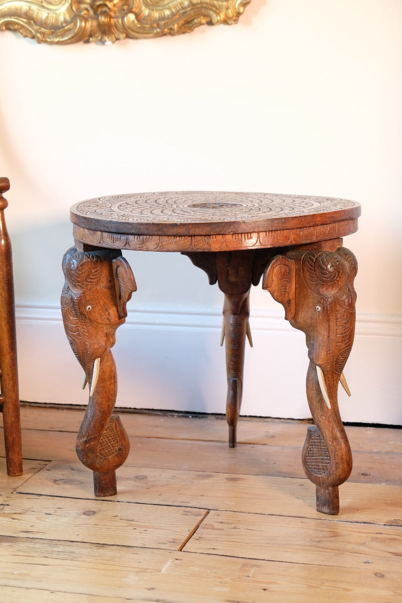 Antique Anglo-Indian Elephant Table – Hand-Carved Cultural Art