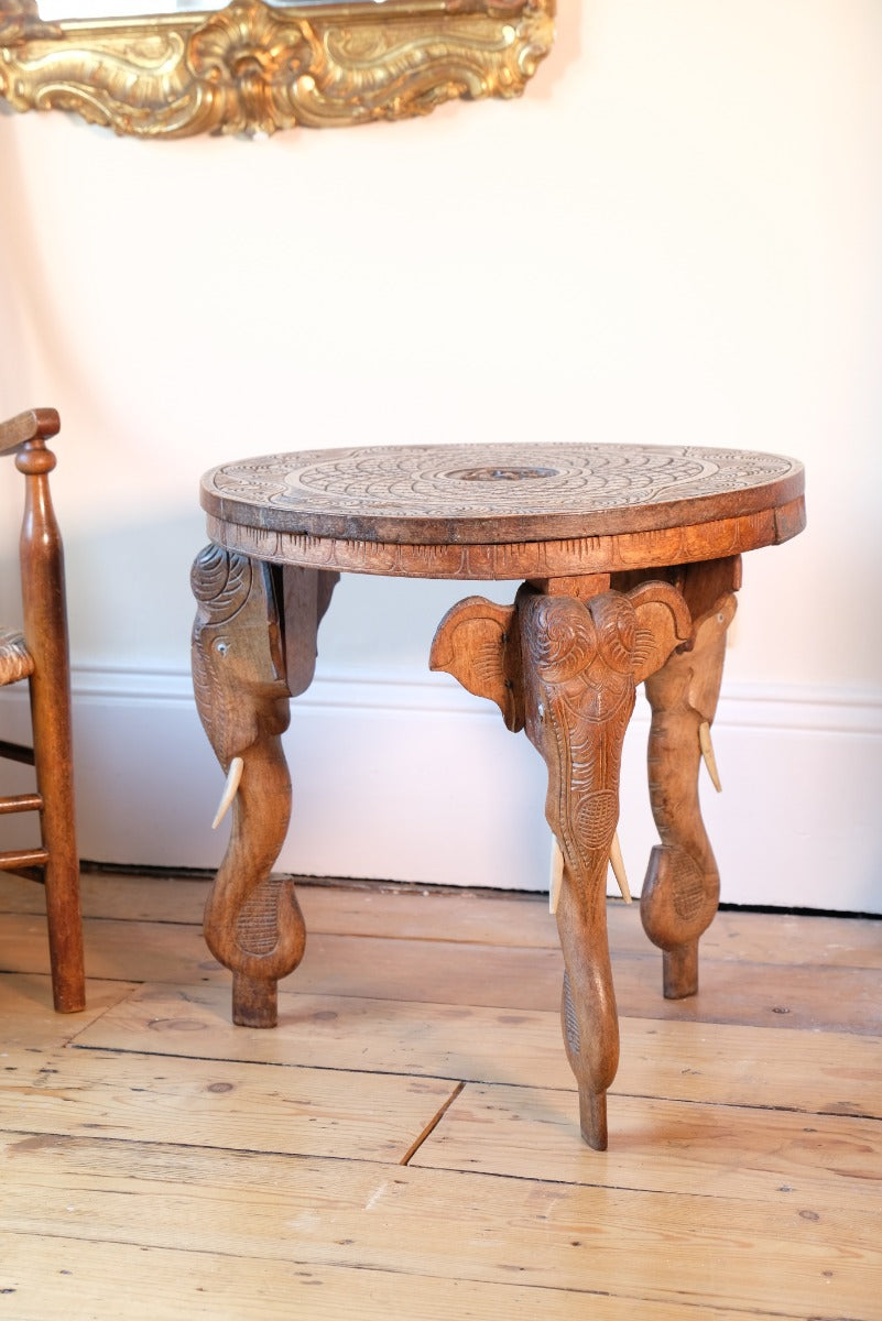 Antique Anglo-Indian Elephant Table – Hand-Carved Cultural Art