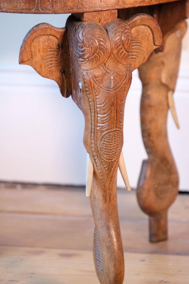 Antique Anglo-Indian Elephant Table – Hand-Carved Cultural Art