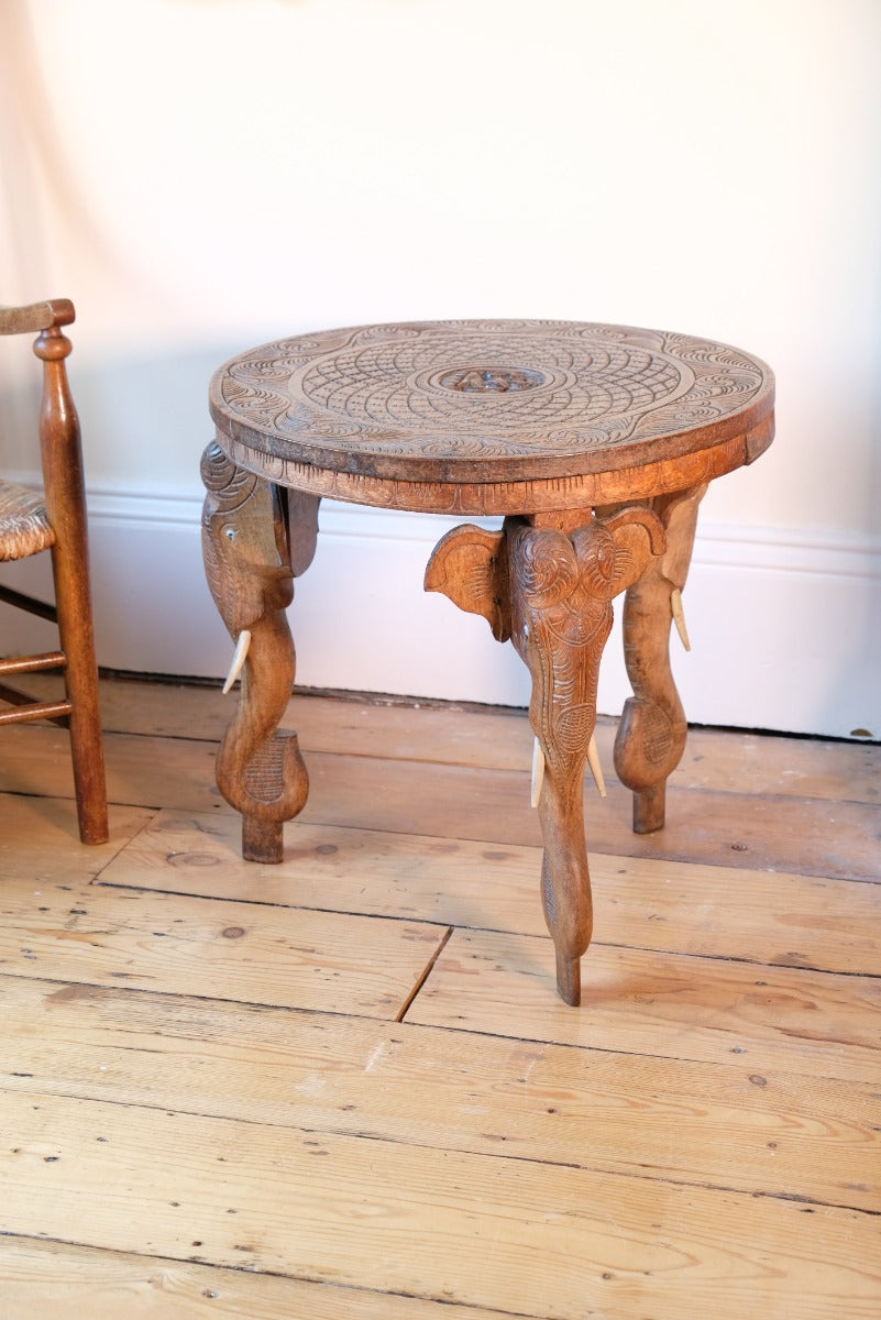 Antique Anglo-Indian Elephant Table – Hand-Carved Cultural Art