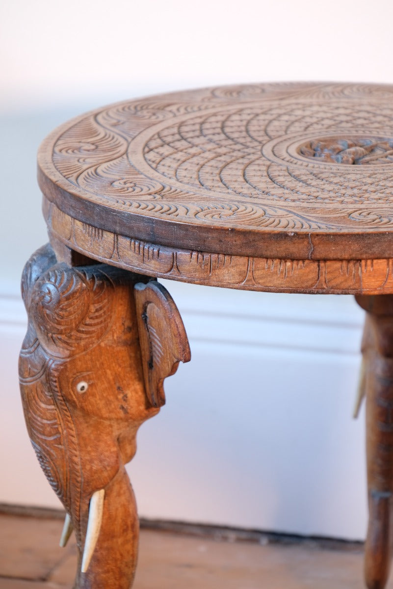 Antique Anglo-Indian Elephant Table – Hand-Carved Cultural Art