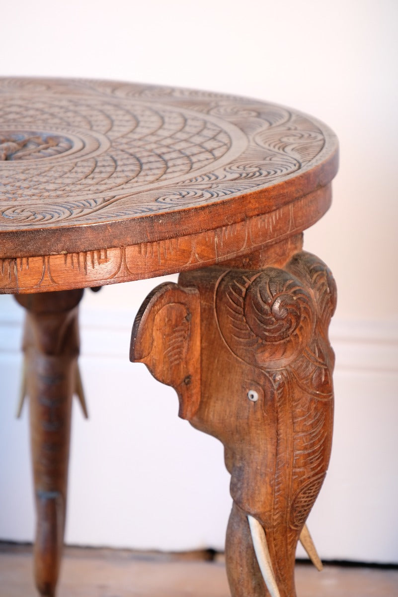 Antique Anglo-Indian Elephant Table – Hand-Carved Cultural Art