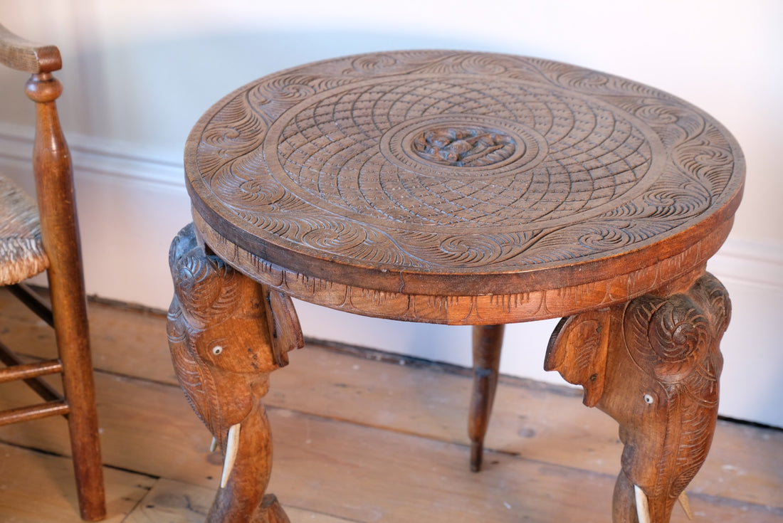 Antique Anglo-Indian Elephant Table – Hand-Carved Cultural Art