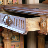 Carved Oak Console Hall Table With Hidden Drawers
