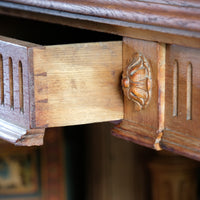 Carved Oak Console Hall Table With Hidden Drawers