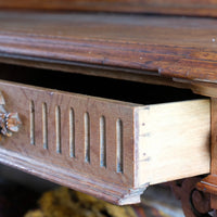 Carved Oak Console Hall Table With Hidden Drawers