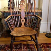 19th‑century Windsor wheelback armchair turned spindles elm seat