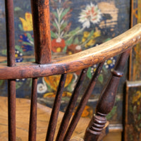 19th‑century Windsor wheelback armchair turned spindles elm seat
