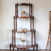 Walnut etagere waterfall shelves barley twist columns
