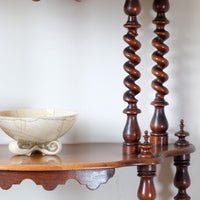 Walnut etagere waterfall shelves barley twist columns