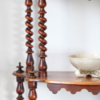 Walnut etagere waterfall shelves barley twist columns