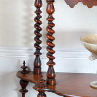 Walnut etagere waterfall shelves barley twist columns