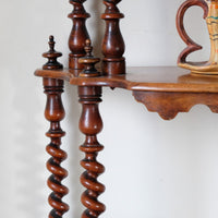 Walnut etagere waterfall shelves barley twist columns