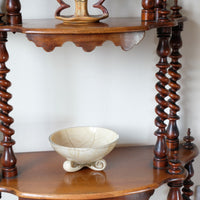 Walnut etagere waterfall shelves barley twist columns