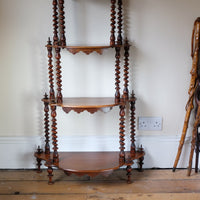 Walnut etagere waterfall shelves barley twist columns
