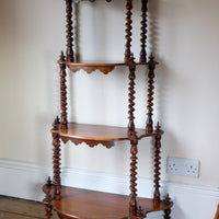 Walnut etagere waterfall shelves barley twist columns