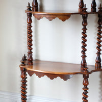 Walnut etagere waterfall shelves barley twist columns