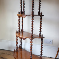 Walnut etagere waterfall shelves barley twist columns